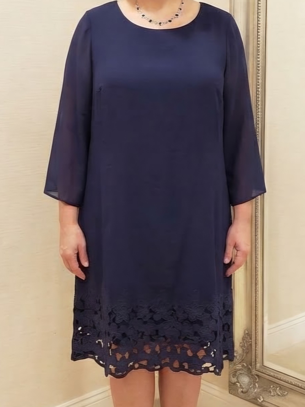 Tahari Arthur S. Levine Womens Navy Solid Chiffon Shift Lace Hem Zip 22W NWT